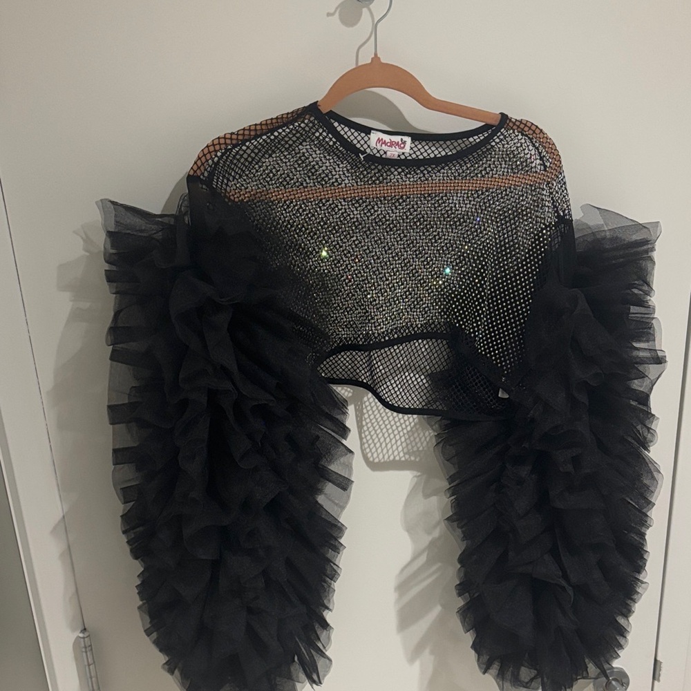 Black Mesh Ruffle Crop Top